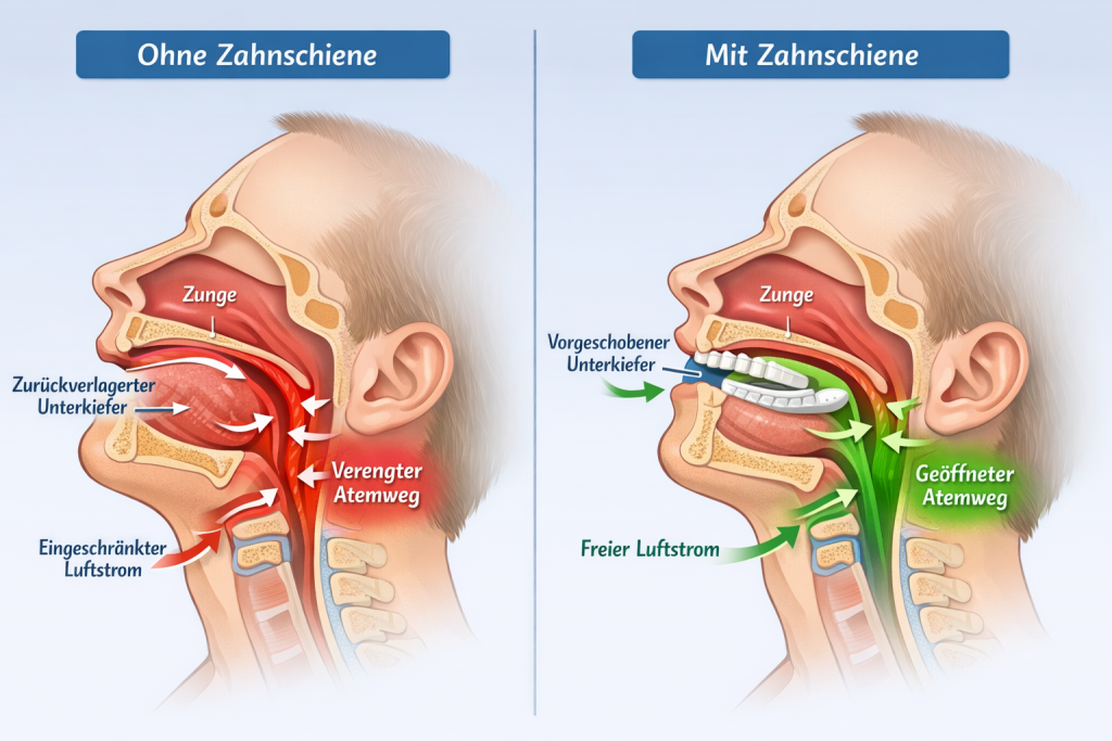 Darstellung der Funktion einer Unterkieferprotrusionsschiene