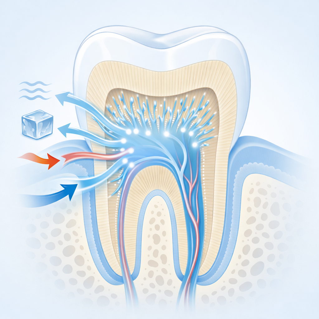 Darstellung eines empfindlichen Zahnes mit freiliegenden Dentinkanälchen