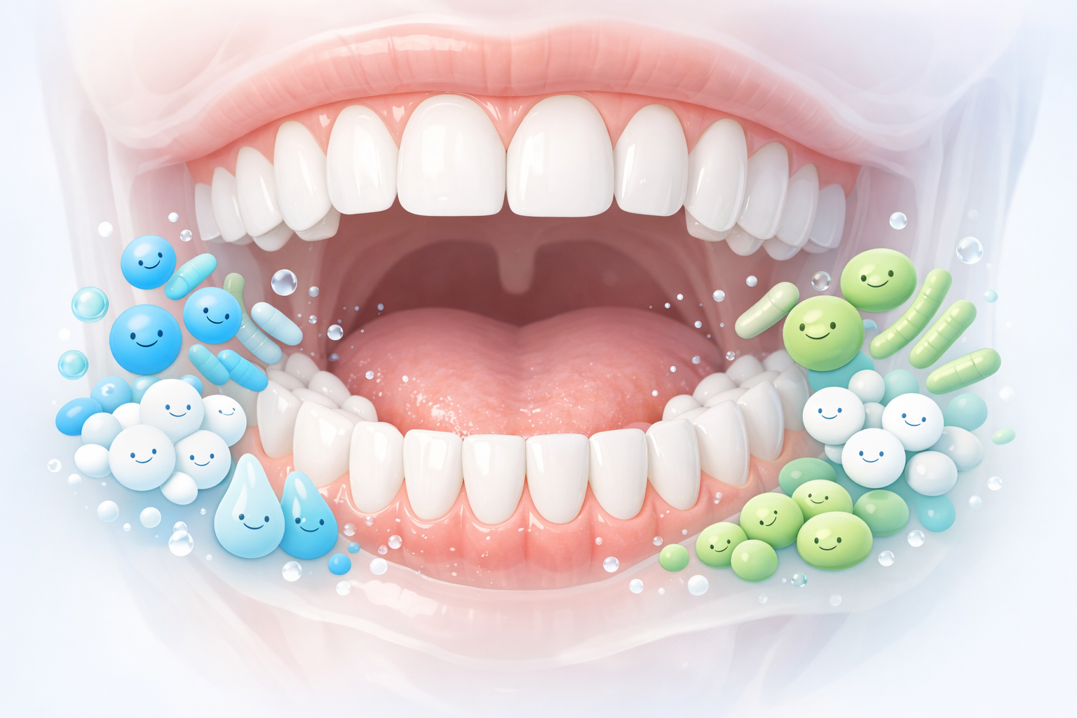 Darstellung einer Mundhöhle mit Bakterien als Sinnbild der oralen Mundflora