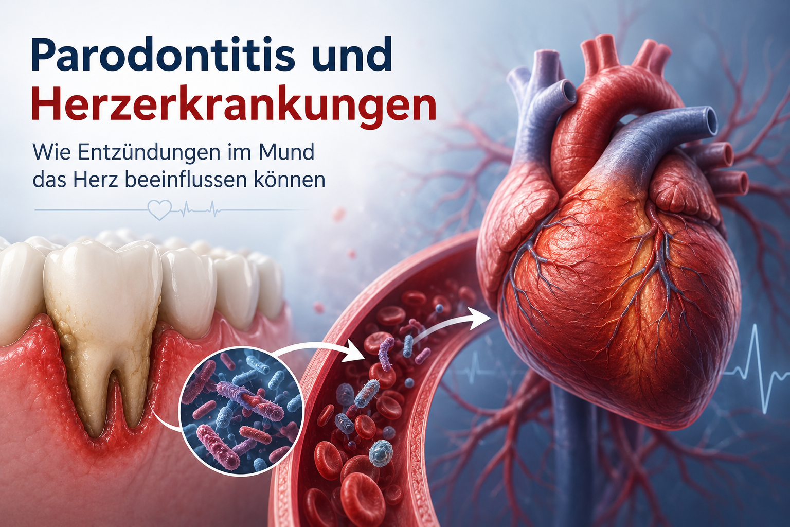 Darstellung von Zahnerkraknungen und der Übertragung von Bakterien über das Blut auf das Herz
