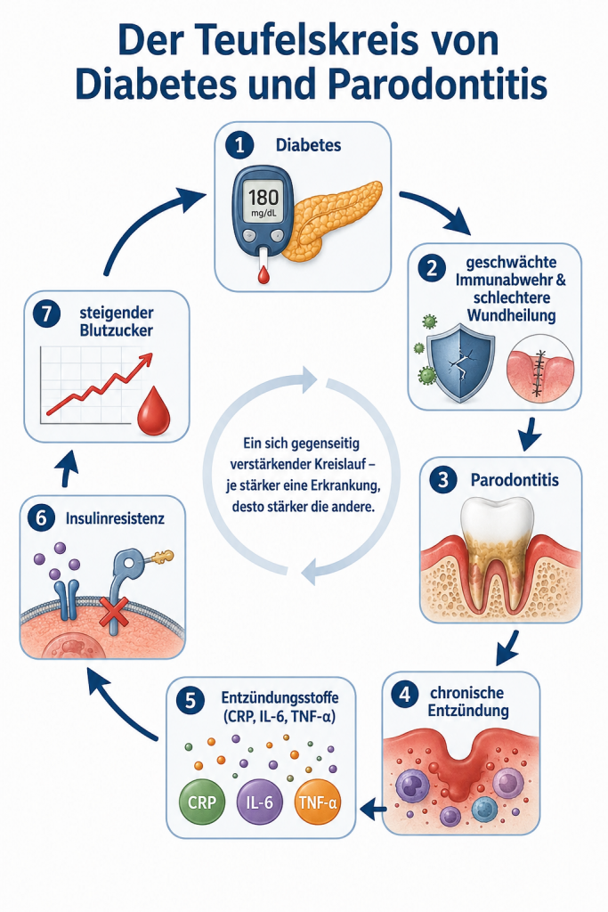 Darstellung der Wechselseitigen Bezeihung von Parodontitis und Diabetes